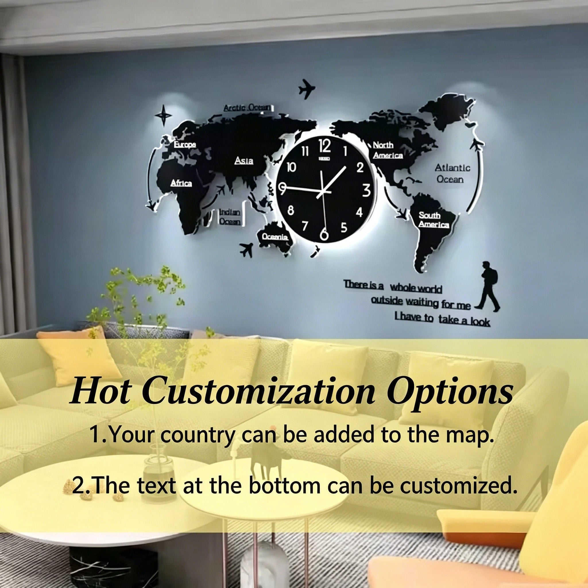 120X55CM With LED Night Light Wall Large Clocks Can Add Your Country Name on World Map Customizable Decor Dropshipping DDP WEEE - FATAON120X55CM With LED Night Light Wall Large Clocks Can Add Your Country Name on World Map Customizable Decor Dropshipping DDP WEEESolutions MaisonFATAON