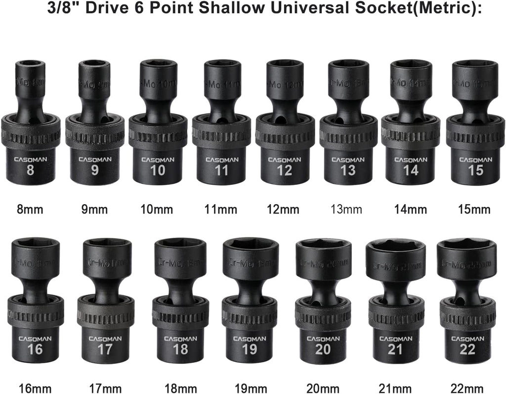 15 PCS 3/8" Drive Standard Universal Impact Socket Set, 6 - Point, Metric, 8Mm - 22Mm - Fix & Go15 PCS 3/8" Drive Standard Universal Impact Socket Set, 6 - Point, Metric, 8Mm - 22MmFix & Go