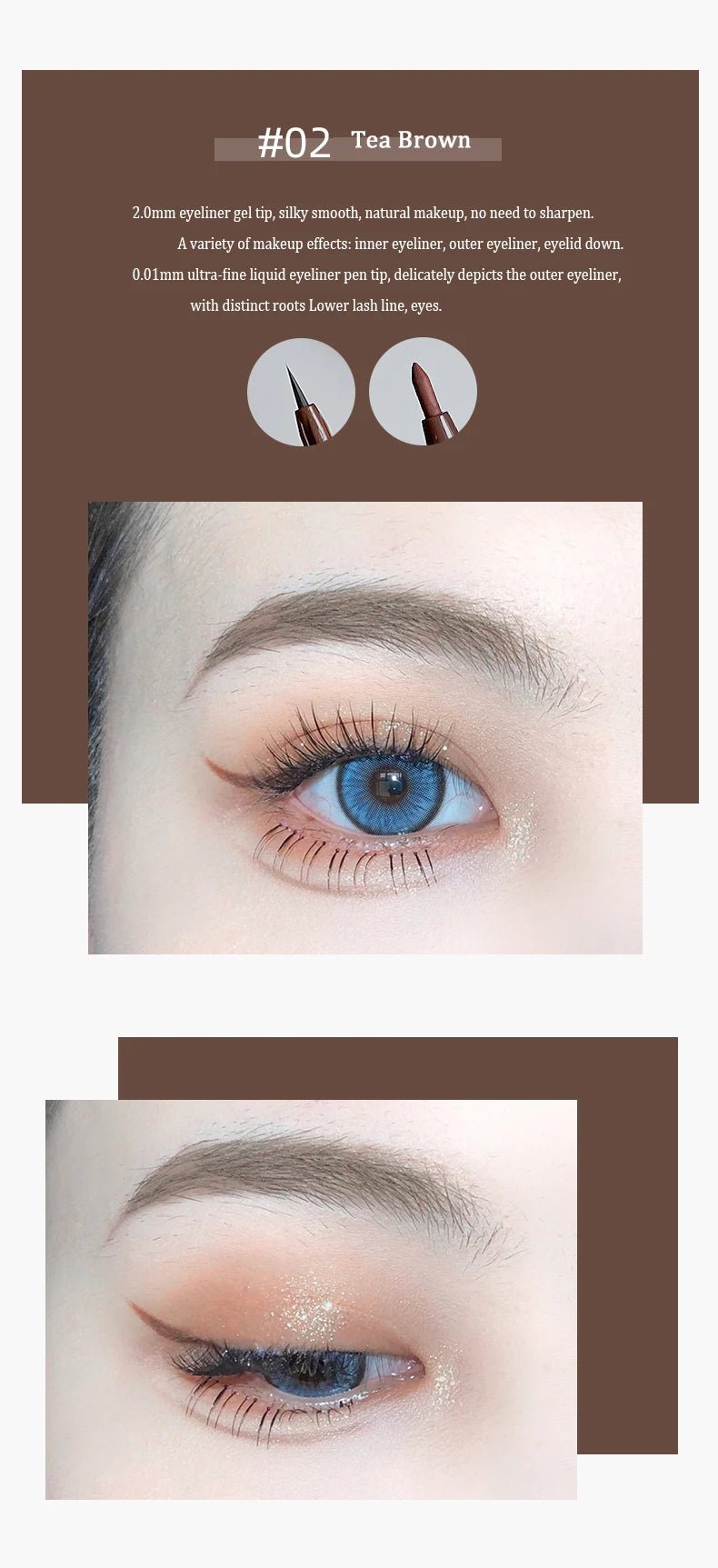2 In 1 Brown Gel Eyeliner Pencil Ultra - slim Liquid Eye Liner Shadow Pen Smooth High Pigment Silkworm Gel Pen Lasting Eyes Makeup - Fix & Go2 In 1 Brown Gel Eyeliner Pencil Ultra - slim Liquid Eye Liner Shadow Pen Smooth High Pigment Silkworm Gel Pen Lasting Eyes MakeupFix & Go
