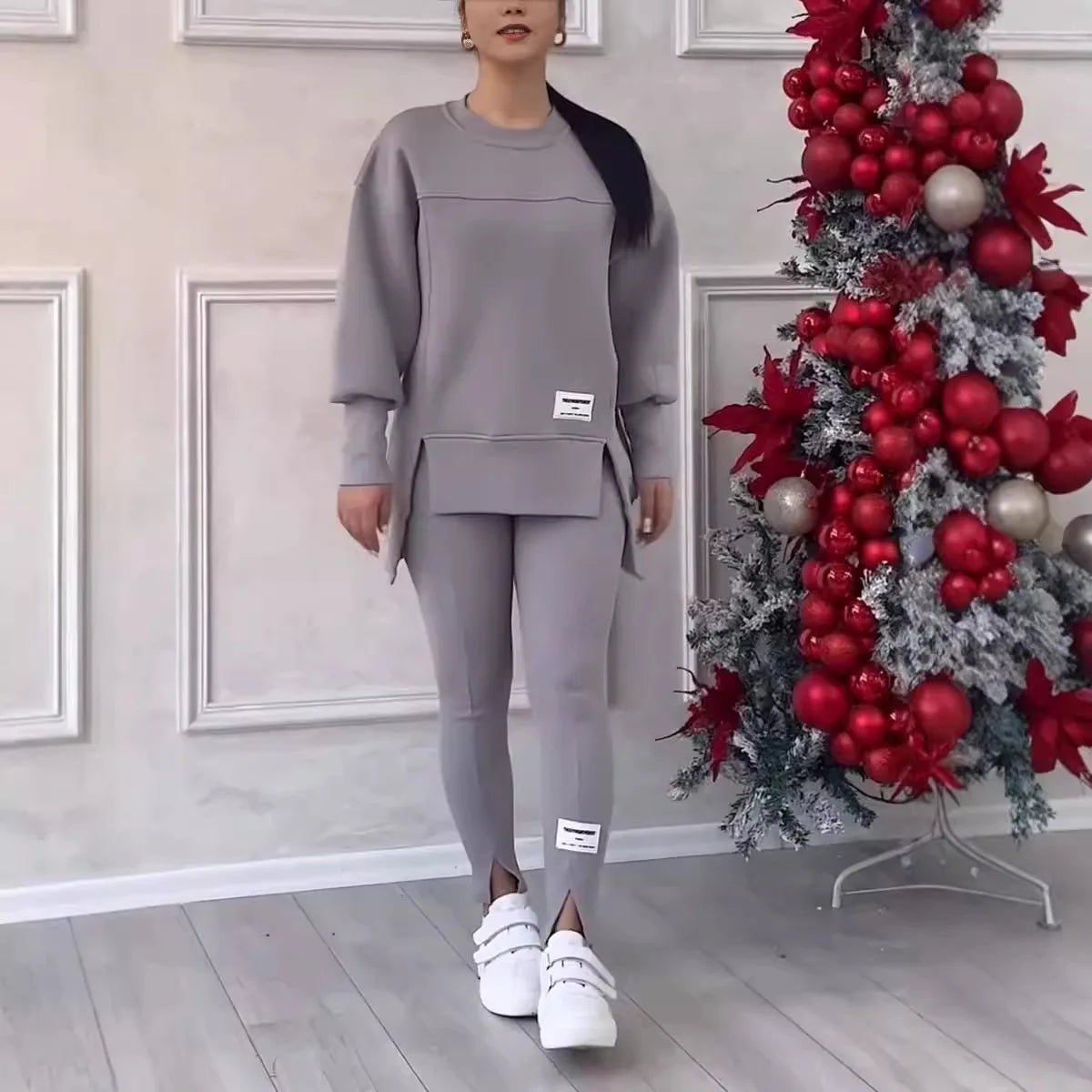 2 pièces femmes Sport costume sweat à capuche hiver ample haut irrégulier + Leggings pantalon décontracté survêtement tenue Sport deux pièces ensemble - FATAON2 pièces femmes Sport costume sweat à capuche hiver ample haut irrégulier + Leggings pantalon décontracté survêtement tenue Sport deux pièces ensembleMode FemmeFATAON