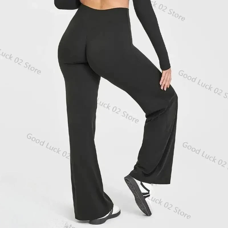 2026 décontracté Fiess jambe droite pour les femmes doux respirant sans gêner Leggings cravates Yoga pantalons de sport à jambes larges - FATAON2026 décontracté Fiess jambe droite pour les femmes doux respirant sans gêner Leggings cravates Yoga pantalons de sport à jambes largesFitness FemmeFATAON
