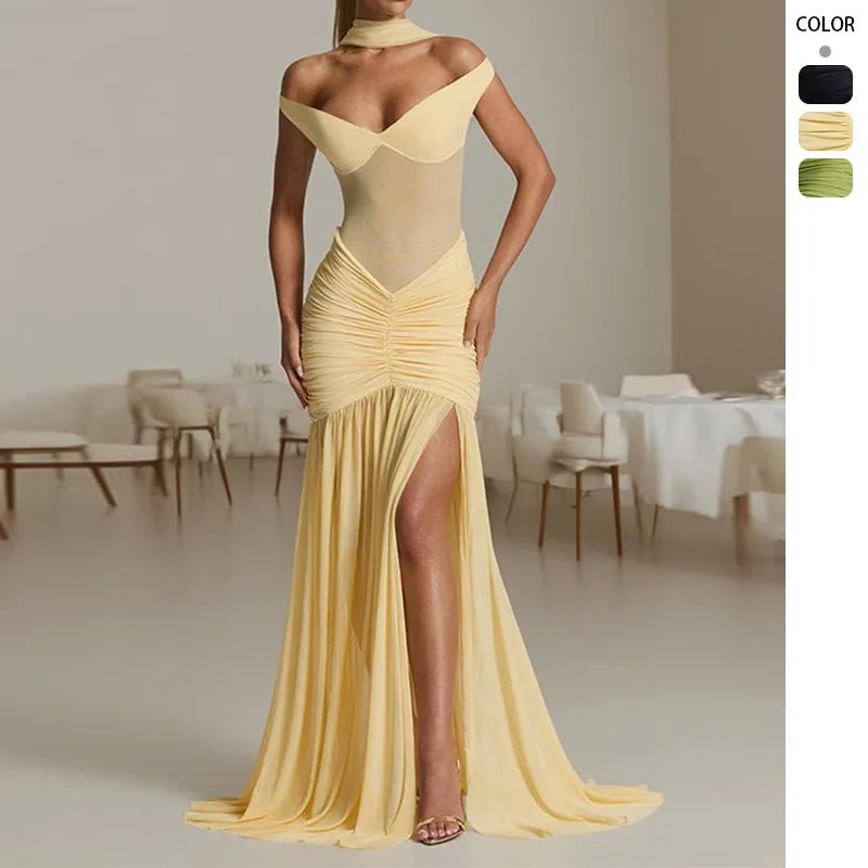 2026 European and American Cross-border Summer Foreign Trade Cross-shoulder Open-shoulder Dress Slim Slim-fit Stitching Fishtail - FATAON2026 European and American Cross-border Summer Foreign Trade Cross-shoulder Open-shoulder Dress Slim Slim-fit Stitching FishtailMode FemmeFATAON