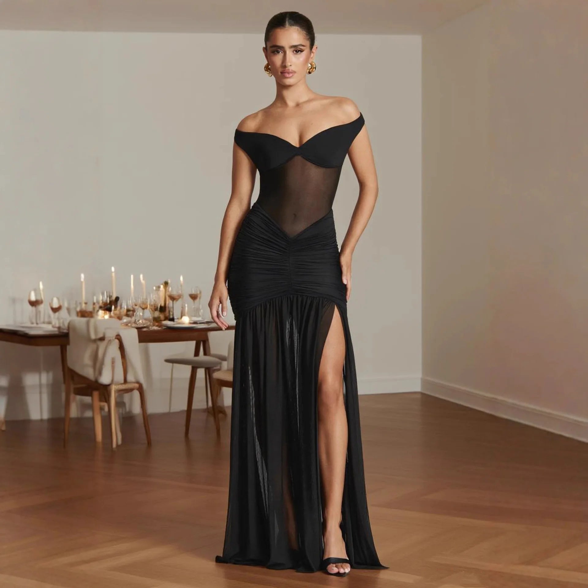 2026 European and American Cross-border Summer Foreign Trade Cross-shoulder Open-shoulder Dress Slim Slim-fit Stitching Fishtail - FATAON2026 European and American Cross-border Summer Foreign Trade Cross-shoulder Open-shoulder Dress Slim Slim-fit Stitching FishtailMode FemmeFATAON