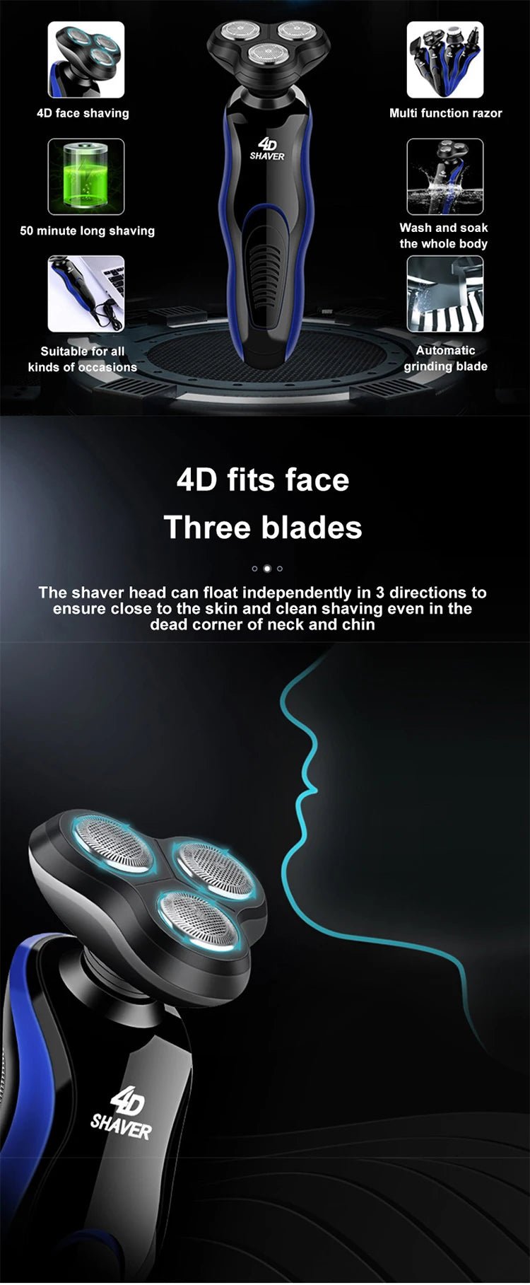 2026 Men's 4-in-1 Multifunction Waterproof Electric Shaver USB Rechargeable Razor for Face Grooming - FATAON2026 Men's 4-in-1 Multifunction Waterproof Electric Shaver USB Rechargeable Razor for Face GroomingBeauté HommeFATAON