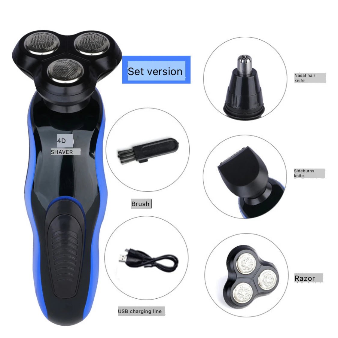 2026 Men's 4-in-1 Multifunction Waterproof Electric Shaver USB Rechargeable Razor for Face Grooming - FATAON2026 Men's 4-in-1 Multifunction Waterproof Electric Shaver USB Rechargeable Razor for Face GroomingBeauté HommeFATAON