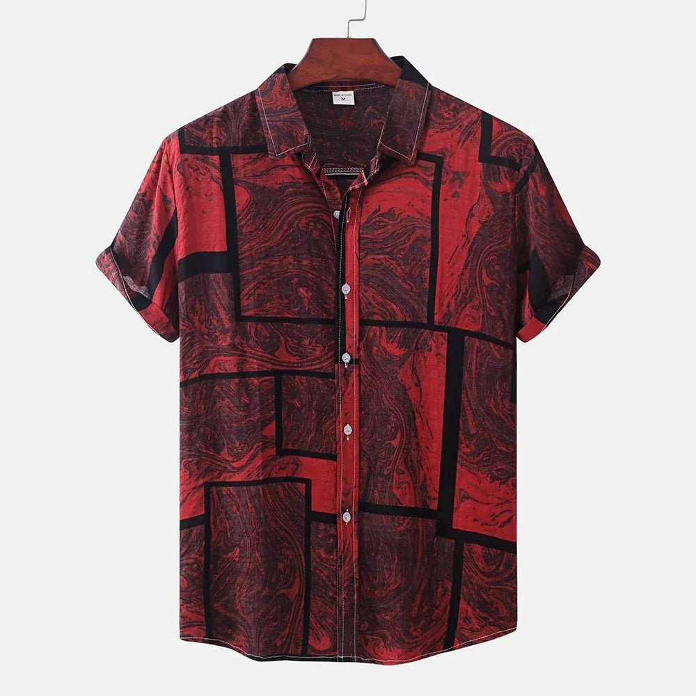 2026 nouveaux hommes d'été à manches courtes chemise Vintage Patchwork imprimé boutonné T-Shirt Hawaii mode confortable chemise à revers - FATAON2026 nouveaux hommes d'été à manches courtes chemise Vintage Patchwork imprimé boutonné T-Shirt Hawaii mode confortable chemise à reversMode HommeFATAON