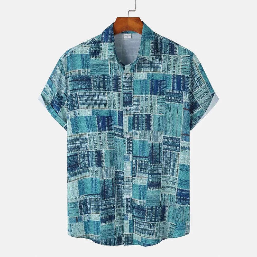 2026 nouveaux hommes d'été à manches courtes chemise Vintage Patchwork imprimé boutonné T-Shirt Hawaii mode confortable chemise à revers - FATAON2026 nouveaux hommes d'été à manches courtes chemise Vintage Patchwork imprimé boutonné T-Shirt Hawaii mode confortable chemise à reversMode HommeFATAON