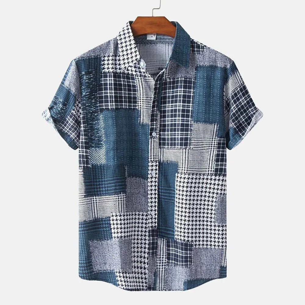 2026 nouveaux hommes d'été à manches courtes chemise Vintage Patchwork imprimé boutonné T-Shirt Hawaii mode confortable chemise à revers - FATAON2026 nouveaux hommes d'été à manches courtes chemise Vintage Patchwork imprimé boutonné T-Shirt Hawaii mode confortable chemise à reversMode HommeFATAON