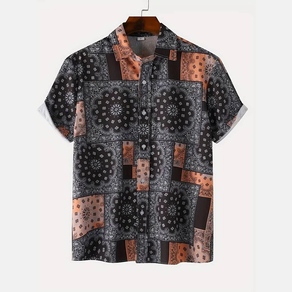 2026 nouveaux hommes d'été à manches courtes chemise Vintage Patchwork imprimé boutonné T-Shirt Hawaii mode confortable chemise à revers - FATAON2026 nouveaux hommes d'été à manches courtes chemise Vintage Patchwork imprimé boutonné T-Shirt Hawaii mode confortable chemise à reversMode HommeFATAON