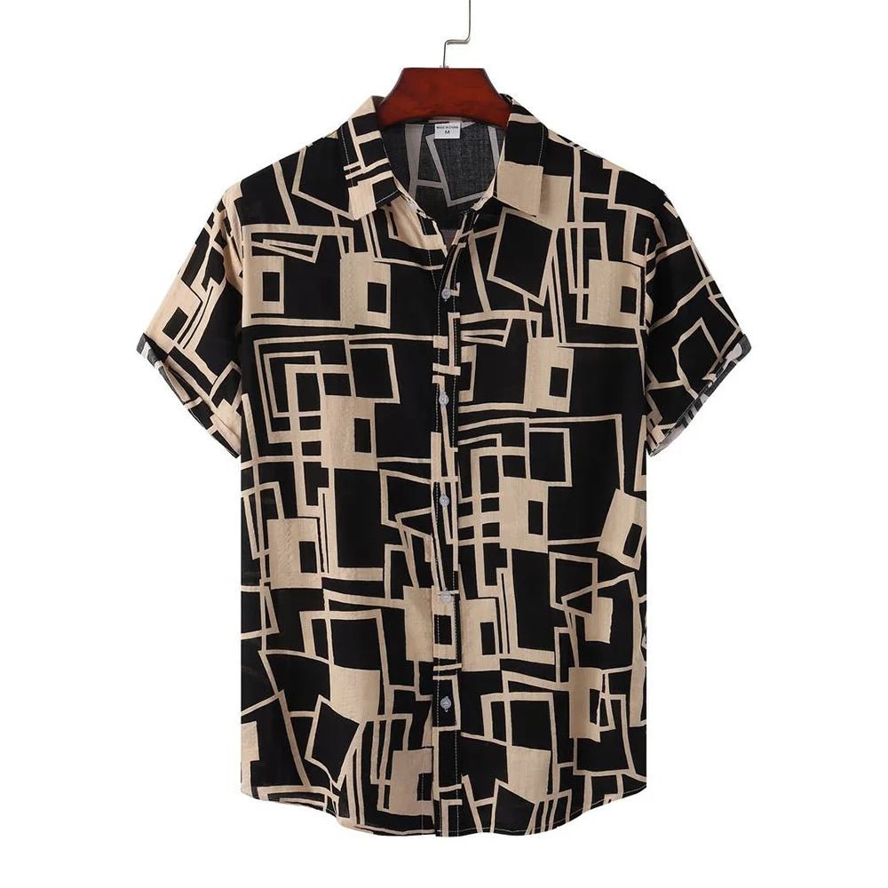 2026 nouveaux hommes d'été à manches courtes chemise Vintage Patchwork imprimé boutonné T-Shirt Hawaii mode confortable chemise à revers - FATAON2026 nouveaux hommes d'été à manches courtes chemise Vintage Patchwork imprimé boutonné T-Shirt Hawaii mode confortable chemise à reversMode HommeFATAON