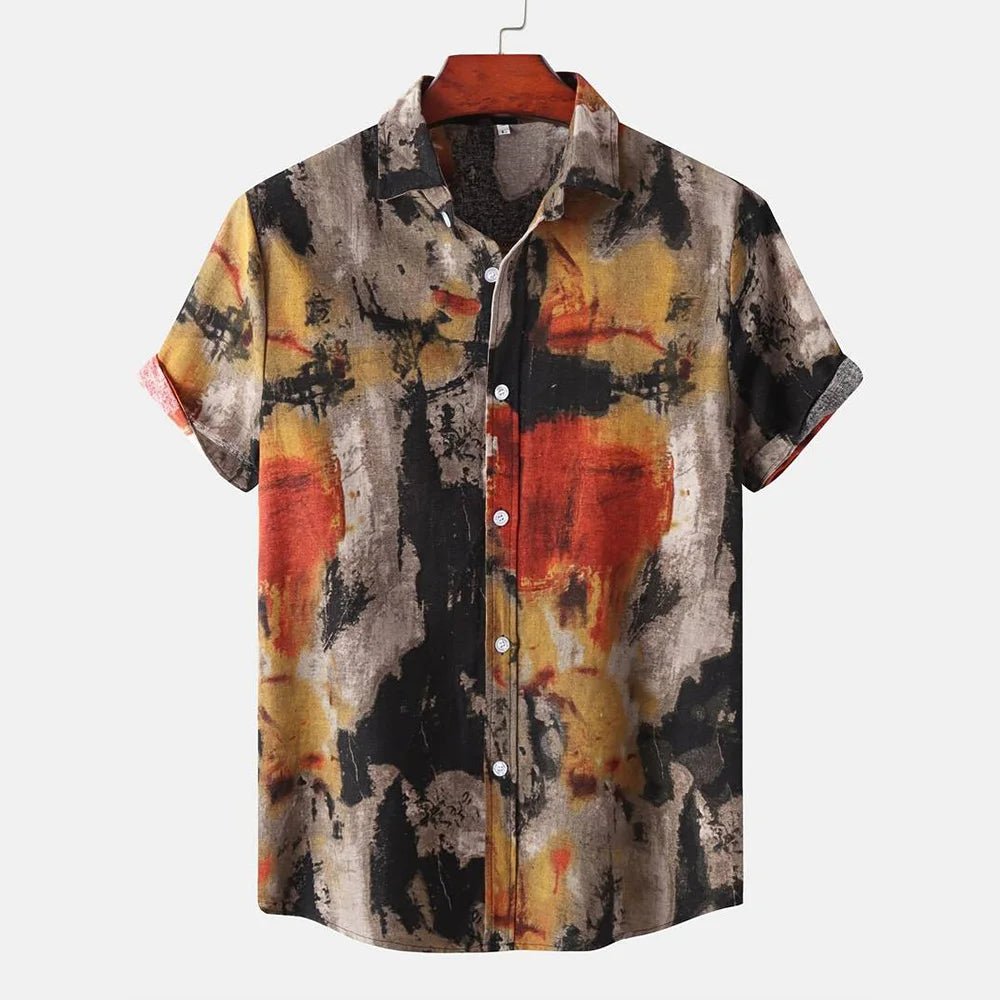 2026 nouveaux hommes d'été à manches courtes chemise Vintage Patchwork imprimé boutonné T-Shirt Hawaii mode confortable chemise à revers - FATAON2026 nouveaux hommes d'été à manches courtes chemise Vintage Patchwork imprimé boutonné T-Shirt Hawaii mode confortable chemise à reversMode HommeFATAON