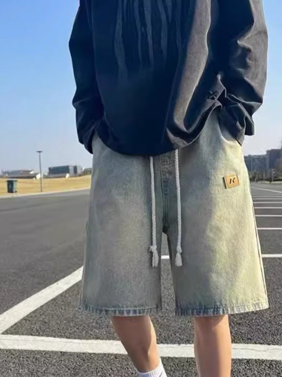 2026 Washed light blue Denim Shorts Men's Loose Casual Trendy Pants High Street Pants for Men - FATAON2026 Washed light blue Denim Shorts Men's Loose Casual Trendy Pants High Street Pants for MenMode HommeFATAON