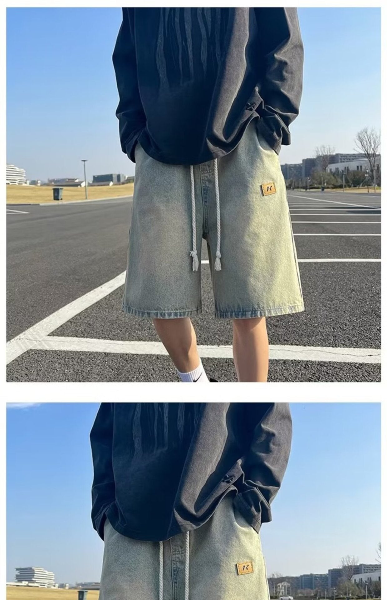 2026 Washed light blue Denim Shorts Men's Loose Casual Trendy Pants High Street Pants for Men - FATAON2026 Washed light blue Denim Shorts Men's Loose Casual Trendy Pants High Street Pants for MenMode HommeFATAON