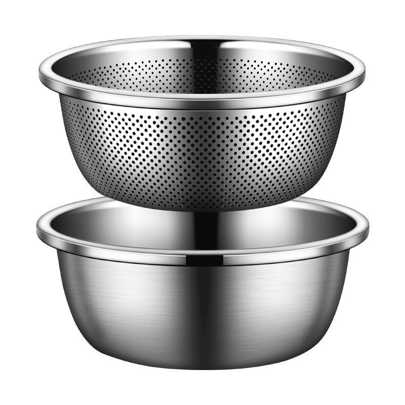304 Stainless Steel Basin Drain Basket Vegetable Basket Household Rice Washing Sieve Thickeneded Cooking Basin and Basin Vegetable Basin Wholesale - FATAON304 Stainless Steel Basin Drain Basket Vegetable Basket Household Rice Washing Sieve Thickeneded Cooking Basin and Basin Vegetable Basin WholesaleSolutions MaisonFATAON