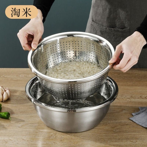 304 Stainless Steel Basin Drain Basket Vegetable Basket Household Rice Washing Sieve Thickeneded Cooking Basin and Basin Vegetable Basin Wholesale - FATAON304 Stainless Steel Basin Drain Basket Vegetable Basket Household Rice Washing Sieve Thickeneded Cooking Basin and Basin Vegetable Basin WholesaleSolutions MaisonFATAON