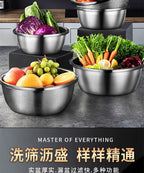 304 Stainless Steel Basin Drain Basket Vegetable Basket Household Rice Washing Sieve Thickeneded Cooking Basin and Basin Vegetable Basin Wholesale - FATAON304 Stainless Steel Basin Drain Basket Vegetable Basket Household Rice Washing Sieve Thickeneded Cooking Basin and Basin Vegetable Basin WholesaleSolutions MaisonFATAON