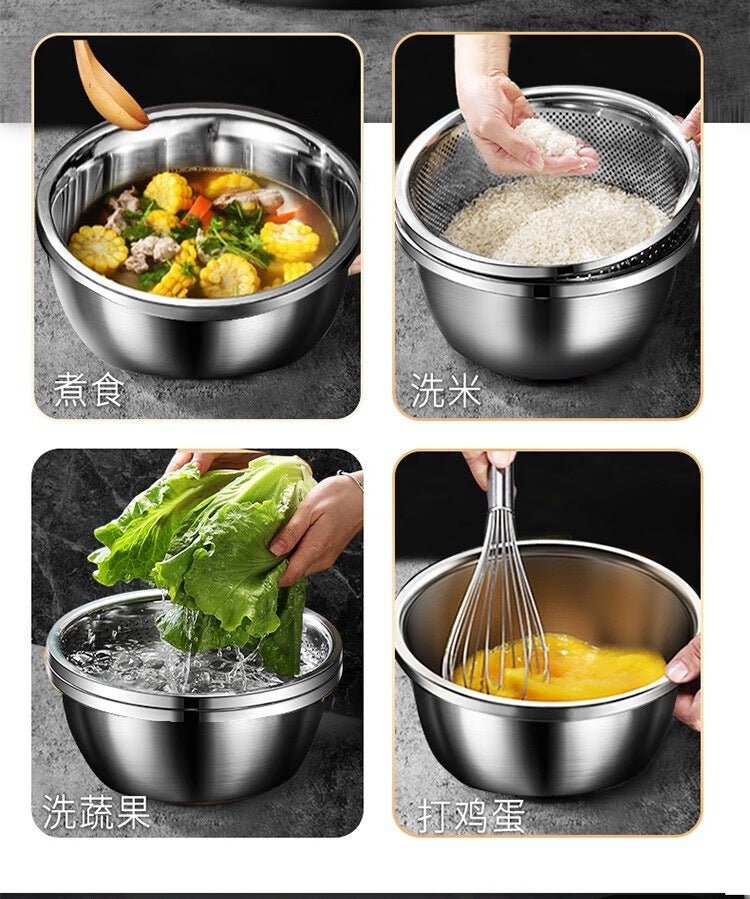 304 Stainless Steel Basin Drain Basket Vegetable Basket Household Rice Washing Sieve Thickeneded Cooking Basin and Basin Vegetable Basin Wholesale - FATAON304 Stainless Steel Basin Drain Basket Vegetable Basket Household Rice Washing Sieve Thickeneded Cooking Basin and Basin Vegetable Basin WholesaleSolutions MaisonFATAON