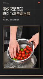 304 Stainless Steel Steamer Dense Hole Draining Basket Vegetable Washing Basket Steaming Lattice Electric Rice Cooker Rice Soup Separation Water Resistant Steaming Rack Steaming Drawer - FATAON304 Stainless Steel Steamer Dense Hole Draining Basket Vegetable Washing Basket Steaming Lattice Electric Rice Cooker Rice Soup Separation Water Resistant Steaming Rack Steaming DrawerSolutions MaisonFATAON
