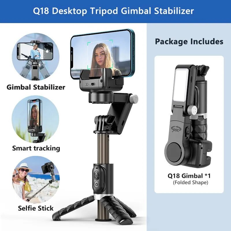 360 Rotation Following Shooting Mode Gimbal Stabilizer Selfie Stick Tripod Gimbal For iPhone Phone Smartphone Live Photography - Fix & Go360 Rotation Following Shooting Mode Gimbal Stabilizer Selfie Stick Tripod Gimbal For iPhone Phone Smartphone Live PhotographyVidéo & PhotoFix & Go