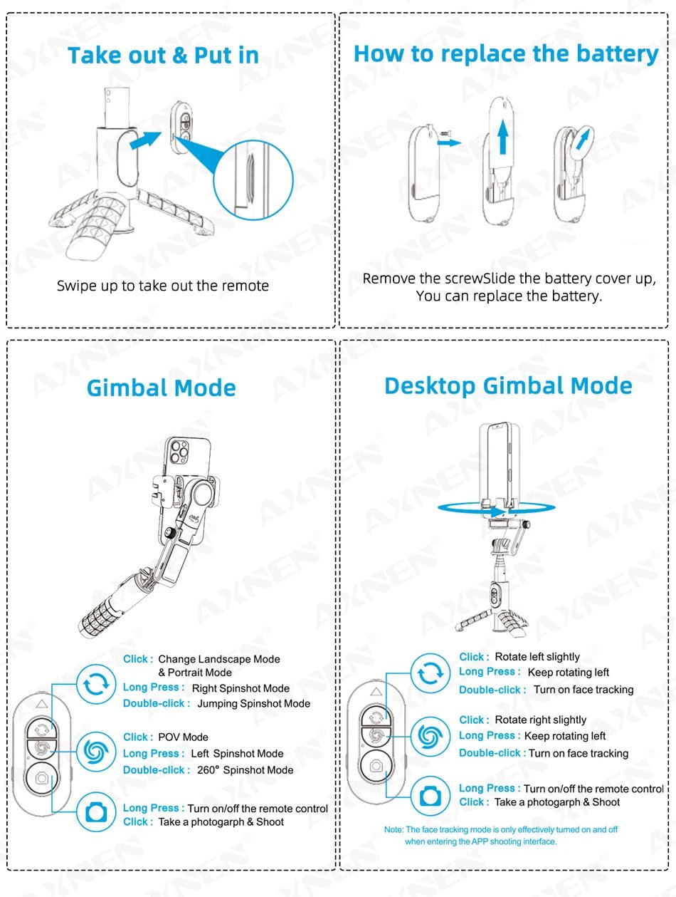 360 Rotation Following Shooting Mode Gimbal Stabilizer Selfie Stick Tripod Gimbal For iPhone Phone Smartphone Live Photography - Fix & Go360 Rotation Following Shooting Mode Gimbal Stabilizer Selfie Stick Tripod Gimbal For iPhone Phone Smartphone Live PhotographyVidéo & PhotoFix & Go