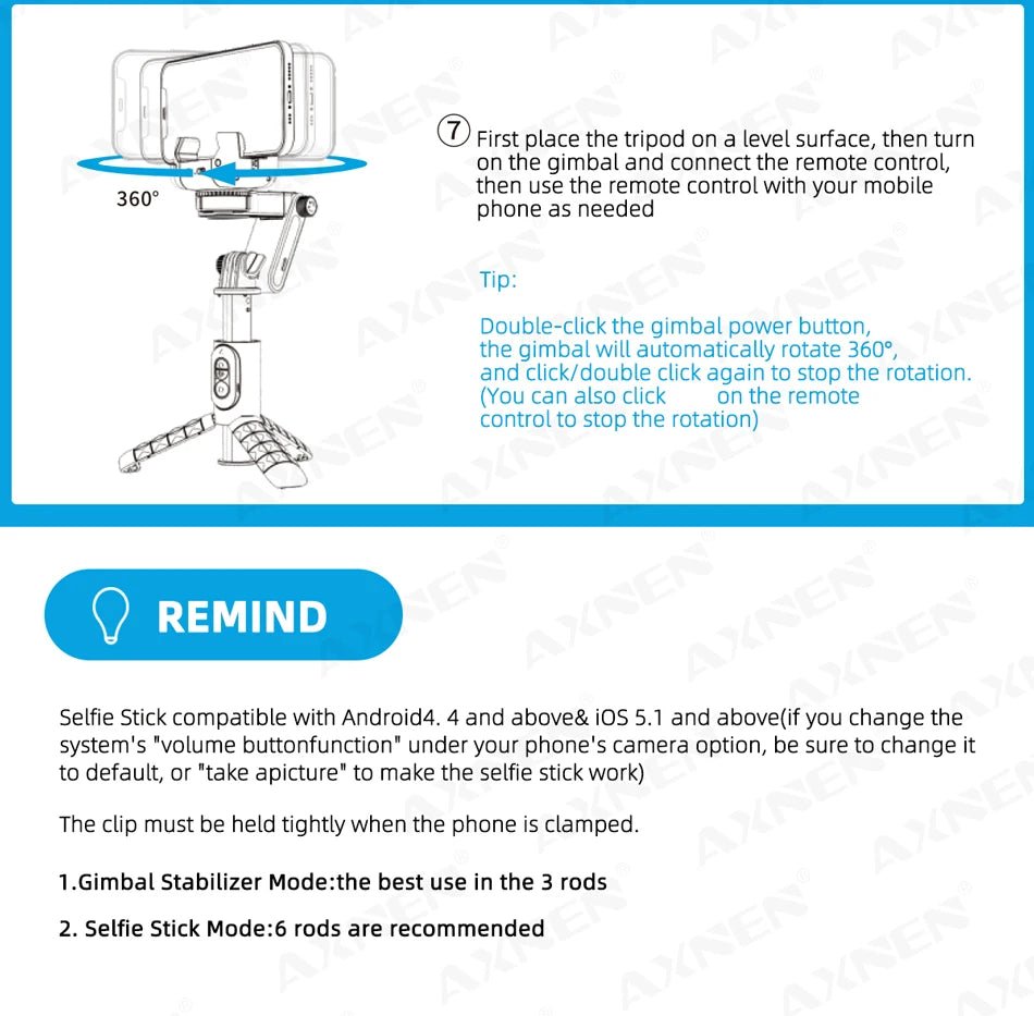 360 Rotation Following Shooting Mode Gimbal Stabilizer Selfie Stick Tripod Gimbal For iPhone Phone Smartphone Live Photography - Fix & Go360 Rotation Following Shooting Mode Gimbal Stabilizer Selfie Stick Tripod Gimbal For iPhone Phone Smartphone Live PhotographyVidéo & PhotoFix & Go