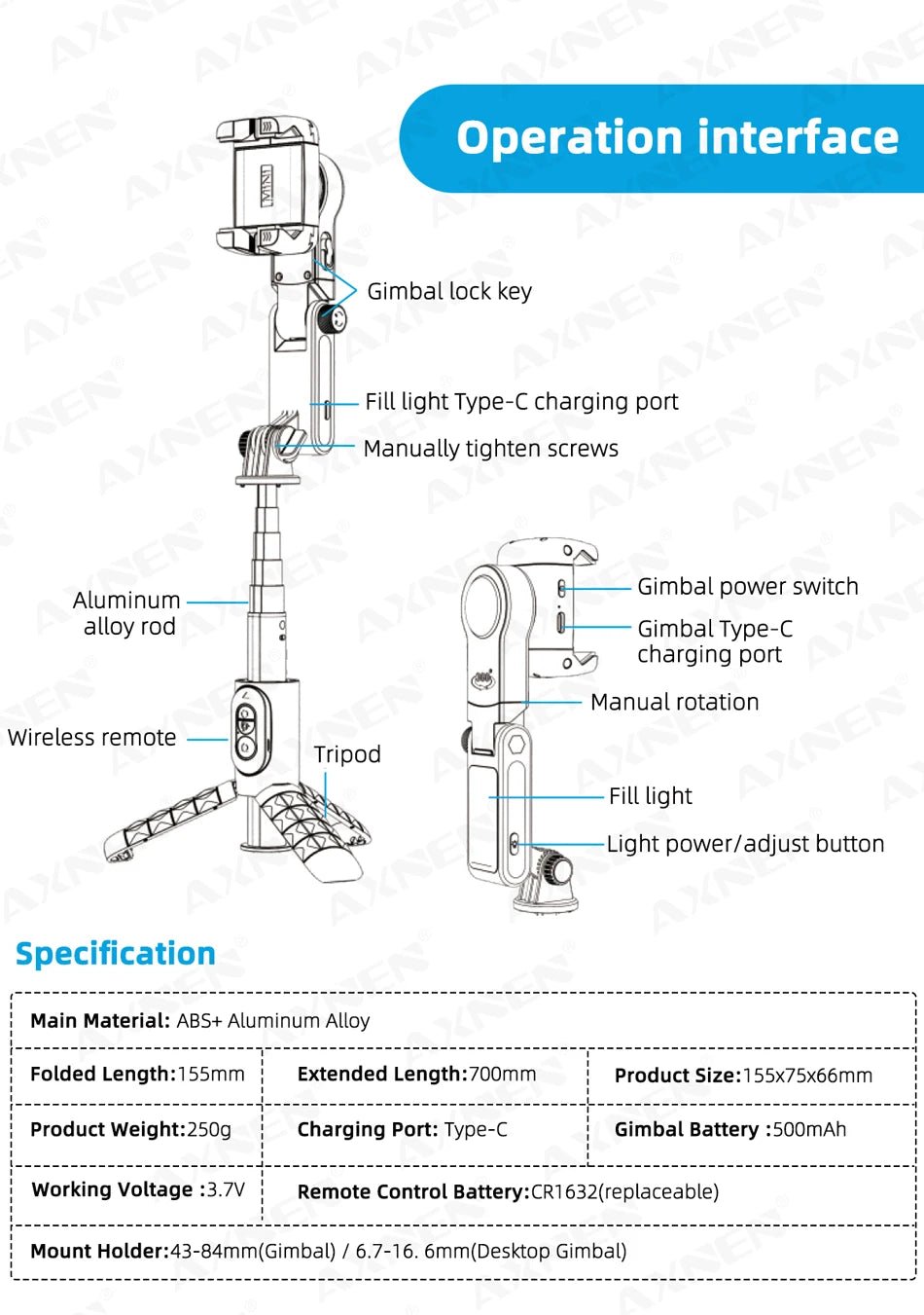 360 Rotation Following Shooting Mode Gimbal Stabilizer Selfie Stick Tripod Gimbal For iPhone Phone Smartphone Live Photography - Fix & Go360 Rotation Following Shooting Mode Gimbal Stabilizer Selfie Stick Tripod Gimbal For iPhone Phone Smartphone Live PhotographyVidéo & PhotoFix & Go