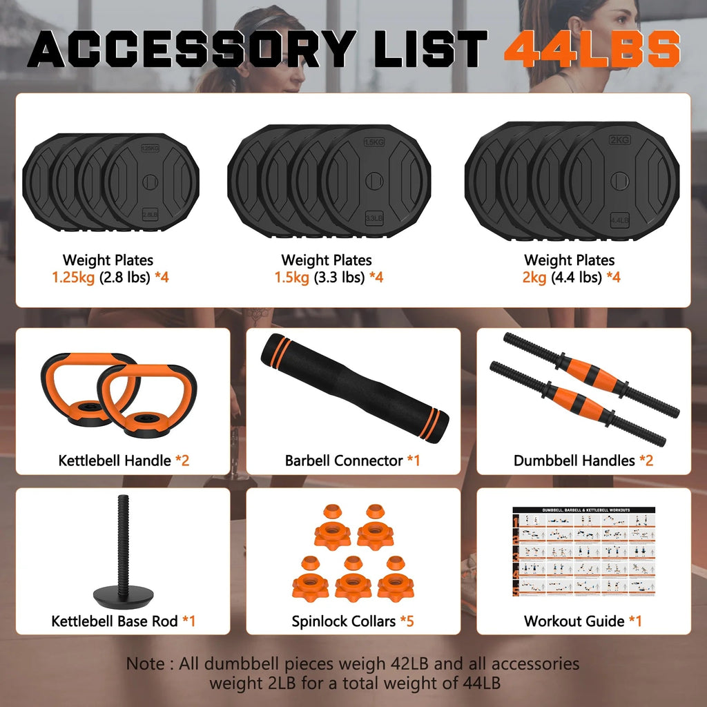 44Lb 4 - In - 1 Adjustable Dumbbells Set Free Weight Set with Connector Used as Barbell, Kettlebells, Push up Stand, Fitness Exercises for Home Gym Suitable Men/Women - Fix & Go44Lb 4 - In - 1 Adjustable Dumbbells Set Free Weight Set with Connector Used as Barbell, Kettlebells, Push up Stand, Fitness Exercises for Home Gym Suitable Men/WomenFix & Go