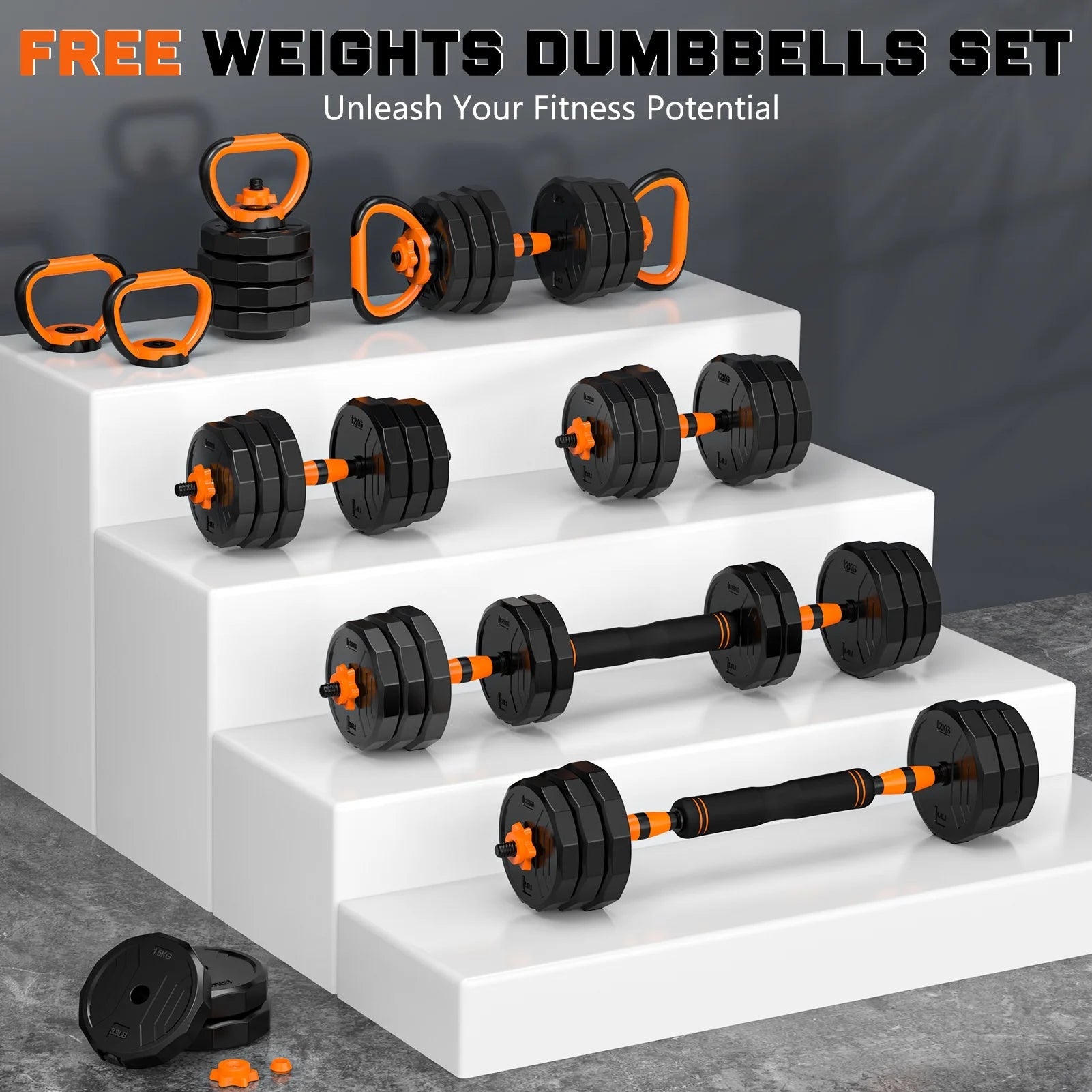 44Lb 4 - In - 1 Adjustable Dumbbells Set Free Weight Set with Connector Used as Barbell, Kettlebells, Push up Stand, Fitness Exercises for Home Gym Suitable Men/Women - Fix & Go44Lb 4 - In - 1 Adjustable Dumbbells Set Free Weight Set with Connector Used as Barbell, Kettlebells, Push up Stand, Fitness Exercises for Home Gym Suitable Men/WomenFix & Go