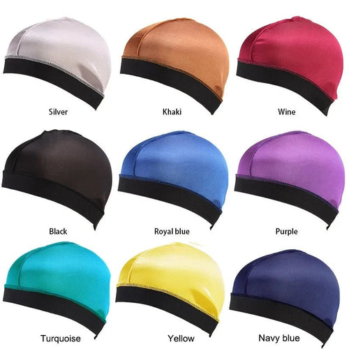 FATAON 4 PCS New Solid Color Wave Cap Men Soft Elastic Breathable Beanie Turban Hat Unisex Mode & AccessoiresFATAON