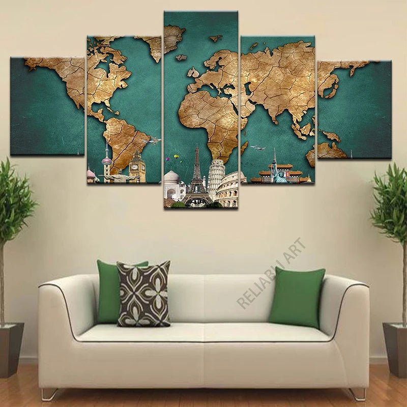 5 pièces mur Art carte du monde toile peinture carte bleue œuvre affiches modernes pour la décoration de la maison toile impression sans cadre Cuadros - FATAON5 pièces mur Art carte du monde toile peinture carte bleue œuvre affiches modernes pour la décoration de la maison toile impression sans cadre CuadrosSolutions MaisonFATAON