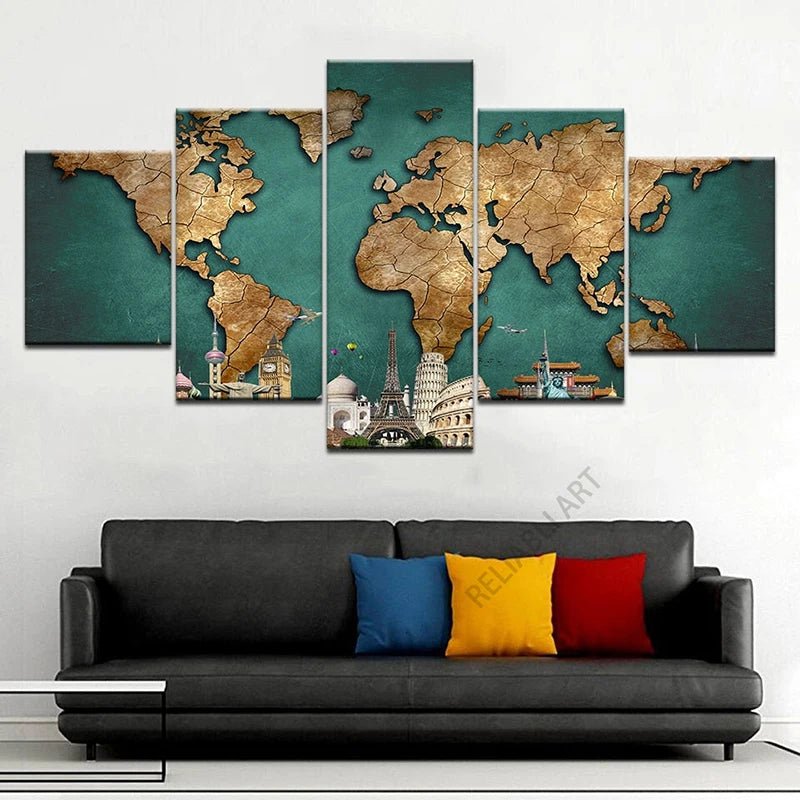 5 pièces mur Art carte du monde toile peinture carte bleue œuvre affiches modernes pour la décoration de la maison toile impression sans cadre Cuadros - FATAON5 pièces mur Art carte du monde toile peinture carte bleue œuvre affiches modernes pour la décoration de la maison toile impression sans cadre CuadrosSolutions MaisonFATAON