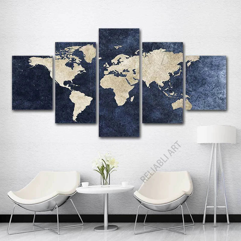5 pièces mur Art carte du monde toile peinture carte bleue œuvre affiches modernes pour la décoration de la maison toile impression sans cadre Cuadros - FATAON5 pièces mur Art carte du monde toile peinture carte bleue œuvre affiches modernes pour la décoration de la maison toile impression sans cadre CuadrosSolutions MaisonFATAON