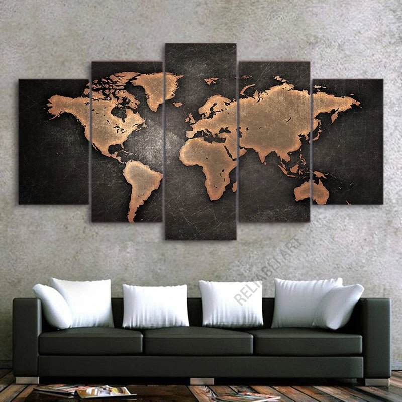 5 pièces mur Art carte du monde toile peinture carte bleue œuvre affiches modernes pour la décoration de la maison toile impression sans cadre Cuadros - FATAON5 pièces mur Art carte du monde toile peinture carte bleue œuvre affiches modernes pour la décoration de la maison toile impression sans cadre CuadrosSolutions MaisonFATAON