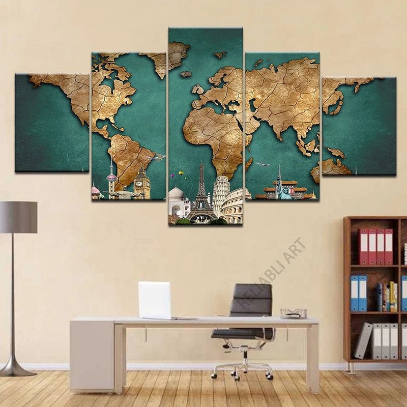 5 pièces mur Art carte du monde toile peinture carte bleue œuvre affiches modernes pour la décoration de la maison toile impression sans cadre Cuadros - FATAON5 pièces mur Art carte du monde toile peinture carte bleue œuvre affiches modernes pour la décoration de la maison toile impression sans cadre CuadrosSolutions MaisonFATAON