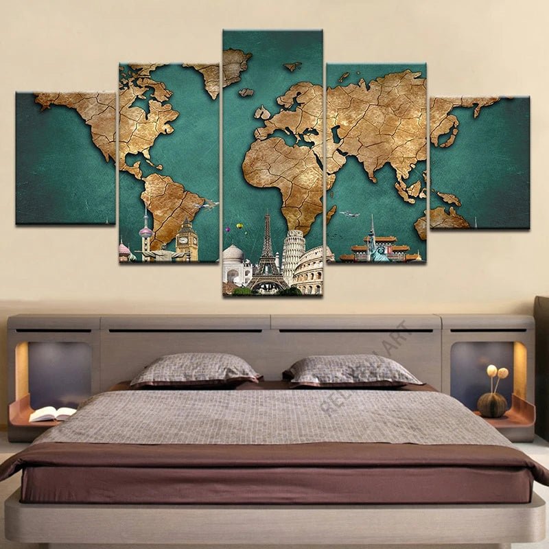 5 pièces mur Art carte du monde toile peinture carte bleue œuvre affiches modernes pour la décoration de la maison toile impression sans cadre Cuadros - FATAON5 pièces mur Art carte du monde toile peinture carte bleue œuvre affiches modernes pour la décoration de la maison toile impression sans cadre CuadrosSolutions MaisonFATAON