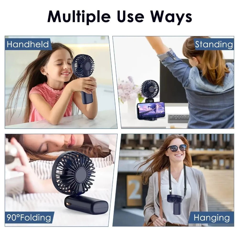 5000mAh Mini ventilateur portatif sans fil USB Rechargeable Portable affichage numérique support pour téléphone ventilateur 5 vitesses pliable cou ventilateurs suspendus - FATAON5000mAh Mini ventilateur portatif sans fil USB Rechargeable Portable affichage numérique support pour téléphone ventilateur 5 vitesses pliable cou ventilateurs suspendusTechnologie PortableFATAON