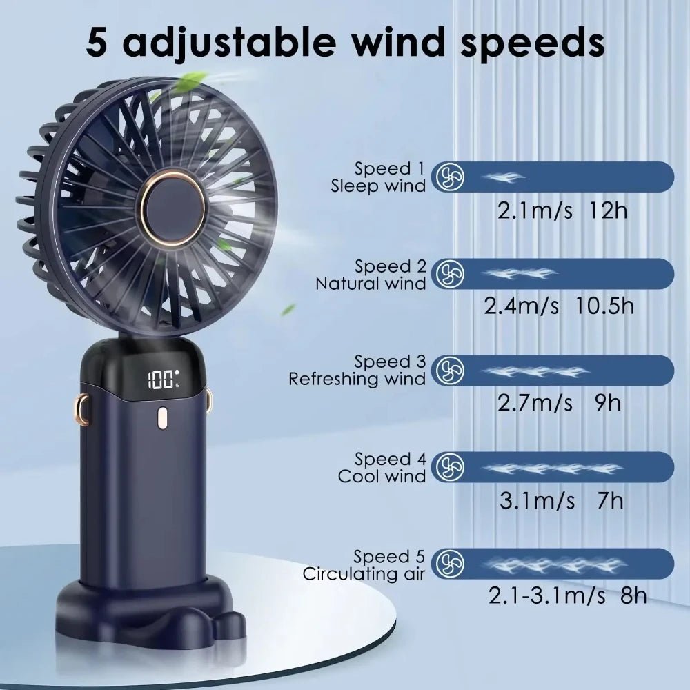 5000mAh Mini ventilateur portatif sans fil USB Rechargeable Portable affichage numérique support pour téléphone ventilateur 5 vitesses pliable cou ventilateurs suspendus - FATAON5000mAh Mini ventilateur portatif sans fil USB Rechargeable Portable affichage numérique support pour téléphone ventilateur 5 vitesses pliable cou ventilateurs suspendusTechnologie PortableFATAON