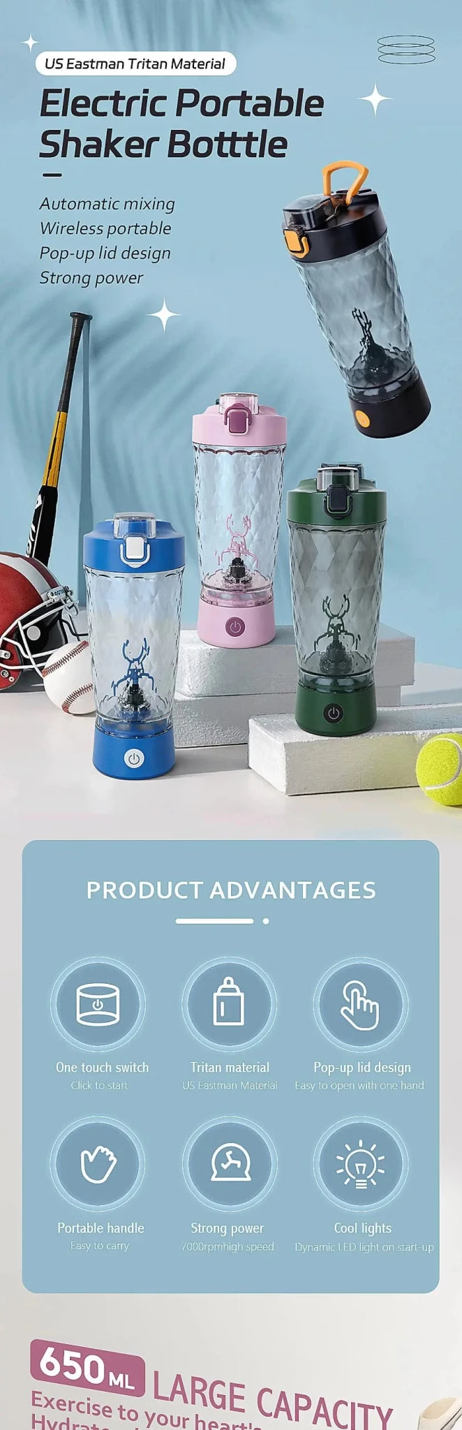 650ml Electric Protein Powder Mixing Cup Automatic Shaker Bottle Mixer Shake Bottle Milk Coffee Blender Kettle fro Gym Outdoor - Fix & Go650ml Electric Protein Powder Mixing Cup Automatic Shaker Bottle Mixer Shake Bottle Milk Coffee Blender Kettle fro Gym OutdoorFitness & SportFix & Go