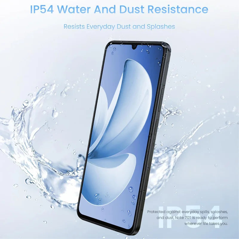 Smartphone Realme Note 70T AI, version mondiale, écran 6,75 pouces 90 Hz, batterie 6000 mAh, appareil photo AI 13 MP, chipset octa-core, IP54