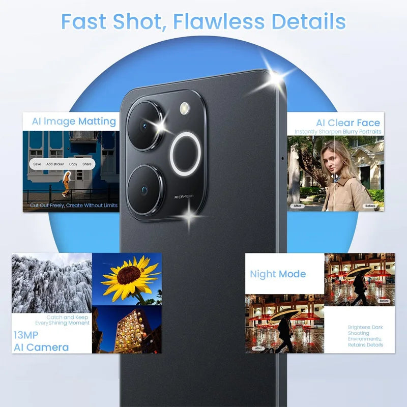 Smartphone Realme Note 70T AI, version mondiale, écran 6,75 pouces 90 Hz, batterie 6000 mAh, appareil photo AI 13 MP, chipset octa-core, IP54