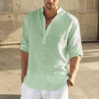 2026 Blouse décontractée ample coton lin hommes chemise mode col montant pur à manches longues t-shirt beau haut ajusté vêtements