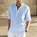 2026 Blouse décontractée ample coton lin hommes chemise mode col montant pur à manches longues t-shirt beau haut ajusté vêtements