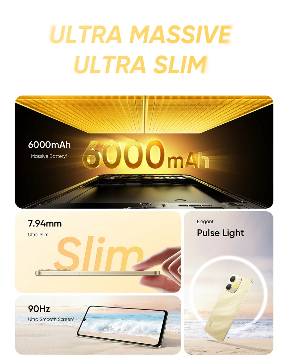 Smartphone Realme Note 70T AI, version mondiale, écran 6,75 pouces 90 Hz, batterie 6000 mAh, appareil photo AI 13 MP, chipset octa-core, IP54
