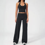 CIYING Women High Waisted Wide Leg Yoga Pants and Crop Top Set Custom Wide Leg Yoga Pants Vest Crop Top Casual Pants Set