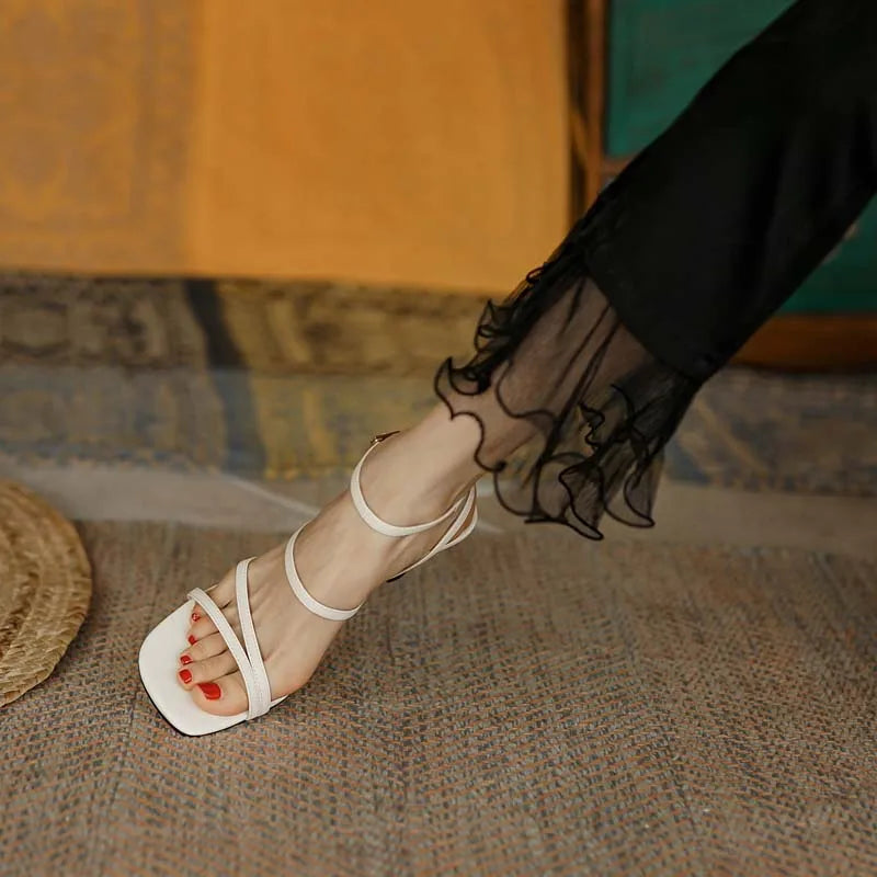 Sandales à Lanières de Rinçage pour Femme, Estivale, Sexy, ix, Parka Ouverte, Talons Hauts, Mode, Beige, Abricot, Un Mot, 2026