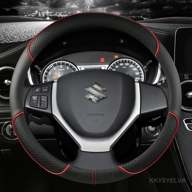 Housse de volant de voiture en cuir PU 38cm pour Suzuki Swift 2011-2016 Vitara 2015-2019 Celerio 2015 - 2019 SX4 S-CROSS 2013-2019