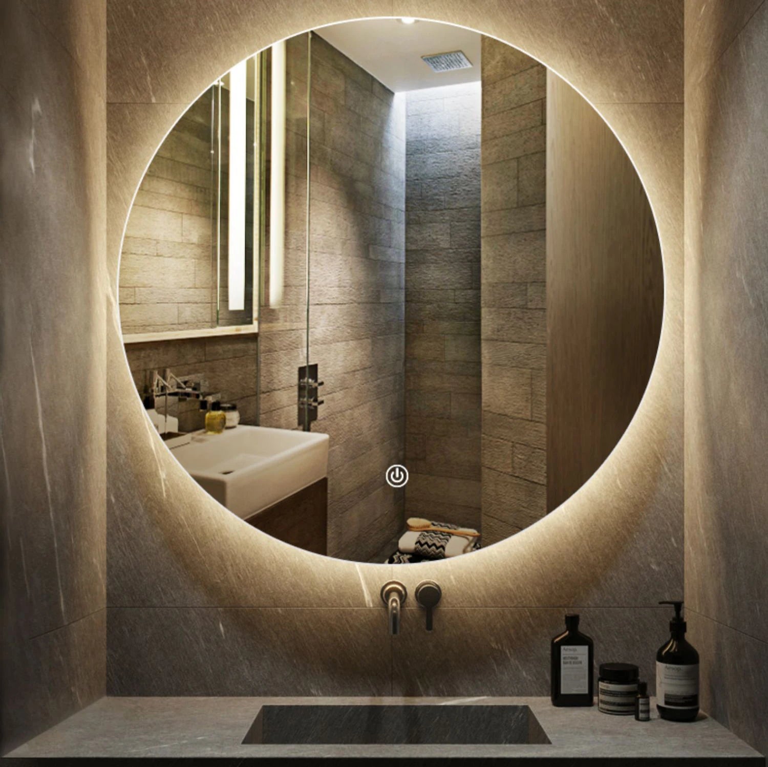 Customized Circular Bathroom LED Wall Mirror Factory Wall Mounted Backlight Mirror Hotel Adjustable Brightness Color Temperature