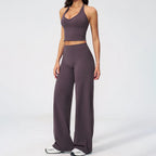 CIYING Women High Waisted Wide Leg Yoga Pants and Crop Top Set Custom Wide Leg Yoga Pants Vest Crop Top Casual Pants Set