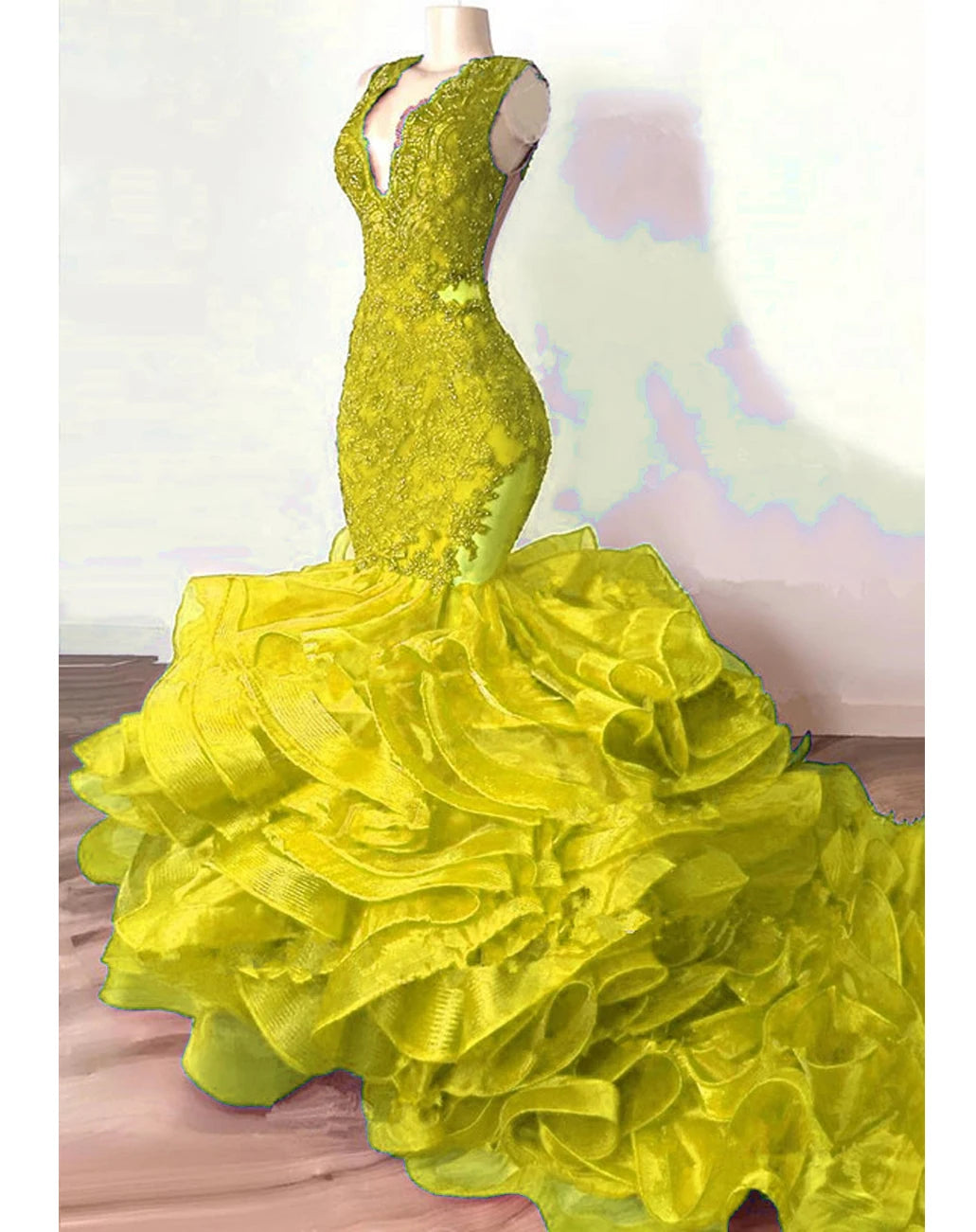 Robe de Soirée de Forme Sirène en Dentelle, Tenue Luxueuse, Bleu Royal, Perlée, à Volants Astronomiques Bouffants, Longue, de Bal, Sexy, pour Donura