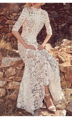 Robe en dentelle bleue mature légère, robe irrégulière, coupe haute et basse, longue, à la mode